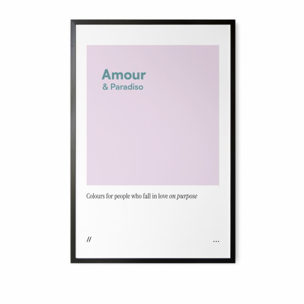 Minimal lilac and turquoise art print with quiet editorial quote.