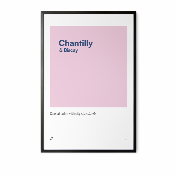 Minimal pink and blue art print with editorial quote.