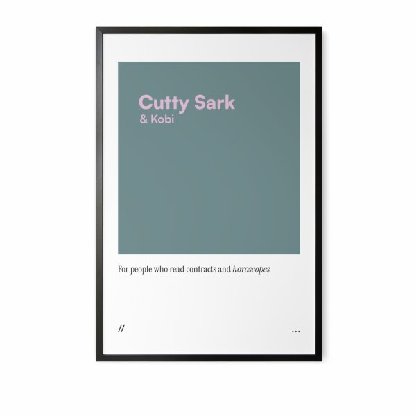 Minimal navy and pink art print with subtle editorial quote.