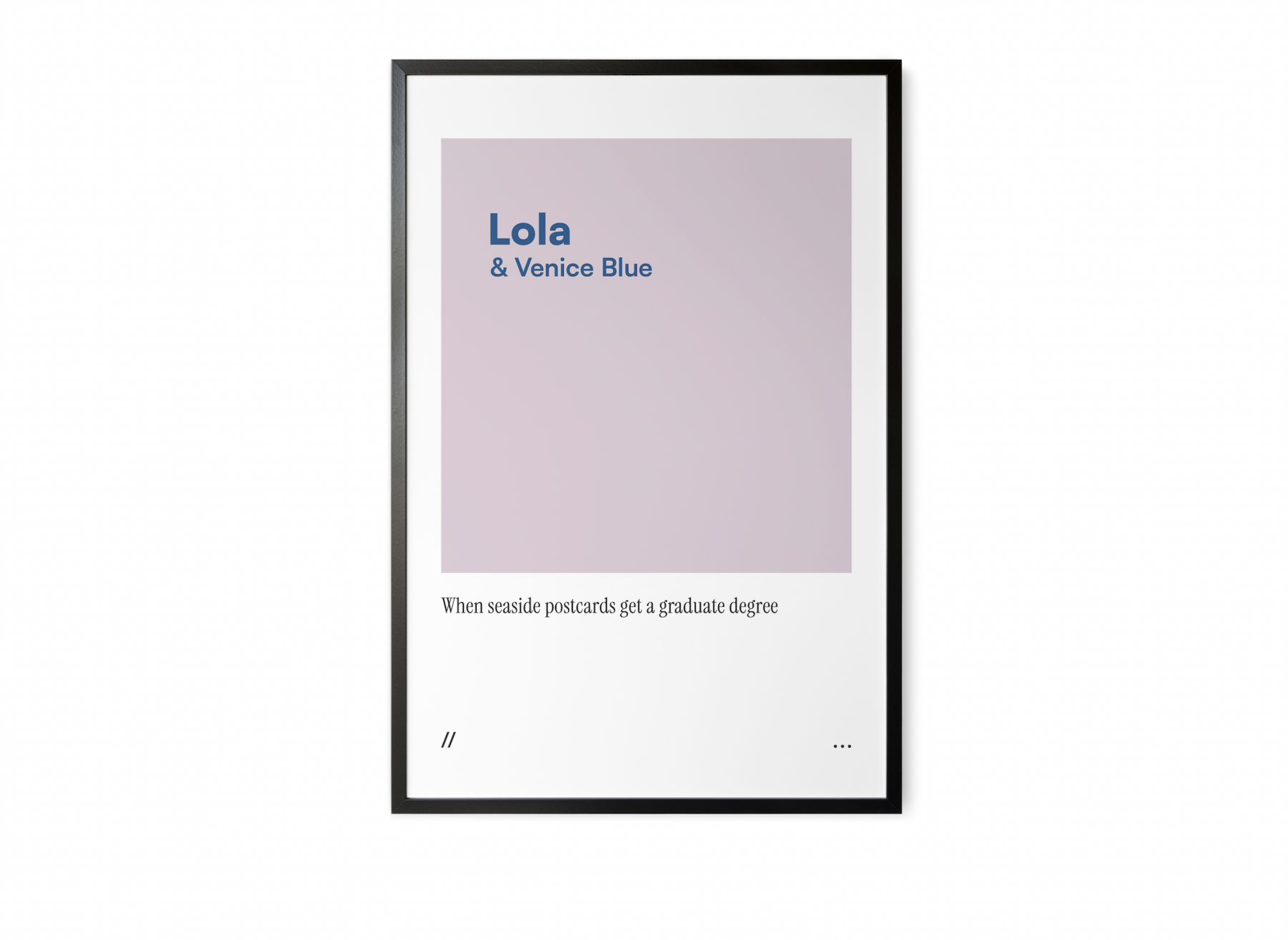 Minimal lilac and deep blue art print with subtle editorial quote.